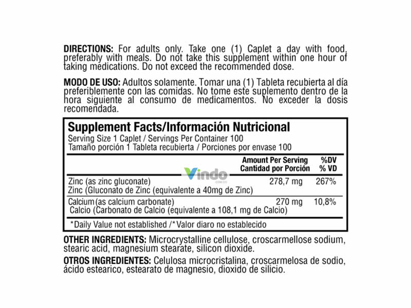 Chelated Zinc 40mg 100 Tabletas Healthy America Vindo