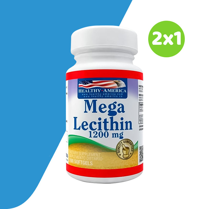 2x1 Mega Lecithin 1200mg 100 softgels Lecitina de soya - Healthy America  💥 Super Promo 💥