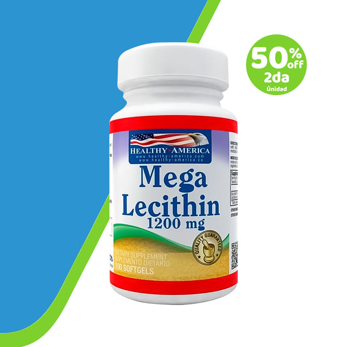 50% Off  2da por compra de Mega Lecithin 1200mg 100 softgels Lecitina de soya - Healthy America  💥 Super Promo 💥