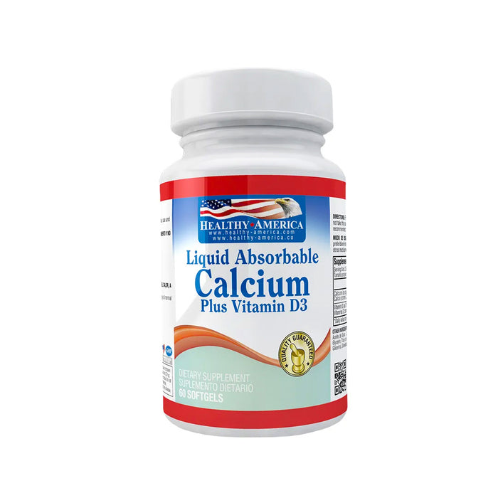 Liquid Absorbable Calcium 1200mg Plus D3 200 IU 60 Softgels Calcio Healthy America