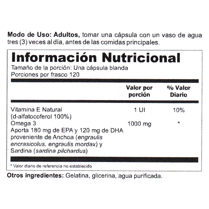 Omega 3 + Vitamina E destilado molecular 120 softgels SOLARAY