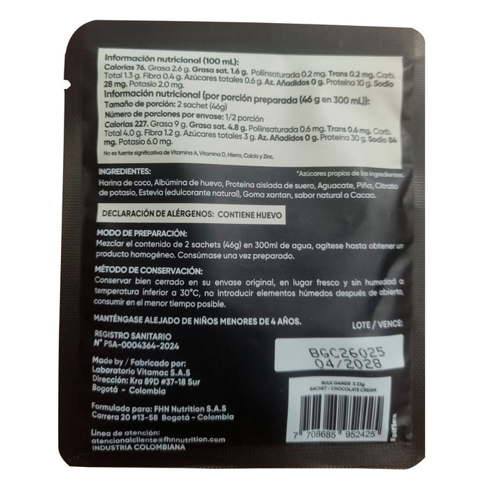 Bulk Gainer sabor Chocolate Cream 23gr 1/2 porción FHN
