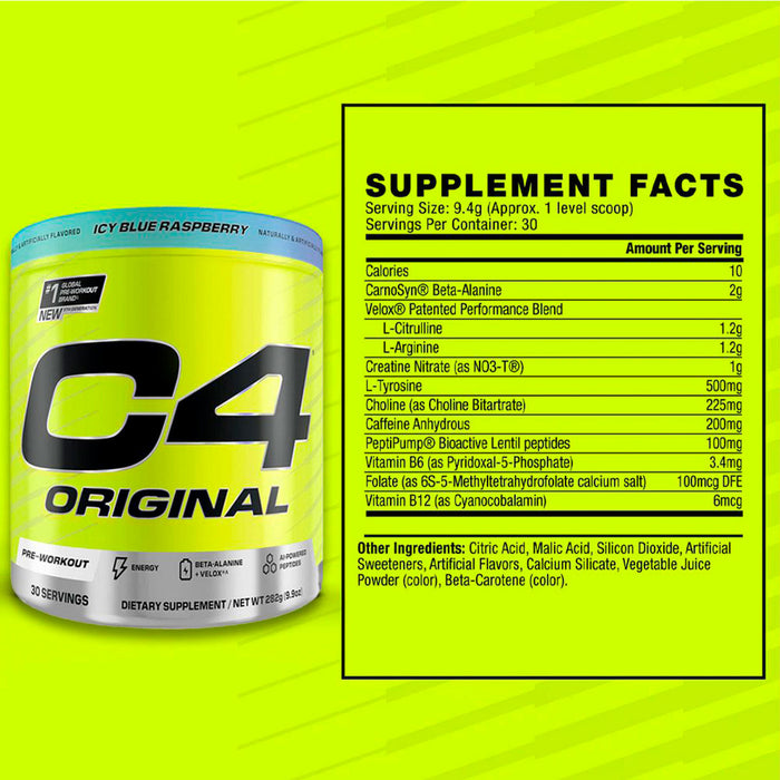 C4 Original Pre-Workout 30 Servicios Sabor Icy Blue Razzberry Pre Entreno en polvo Cellucor