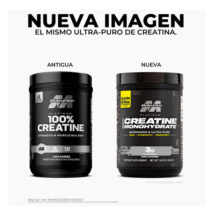 Creatina Monohidratada Platinum 100% 400 g 133 Servicios – Muscletech