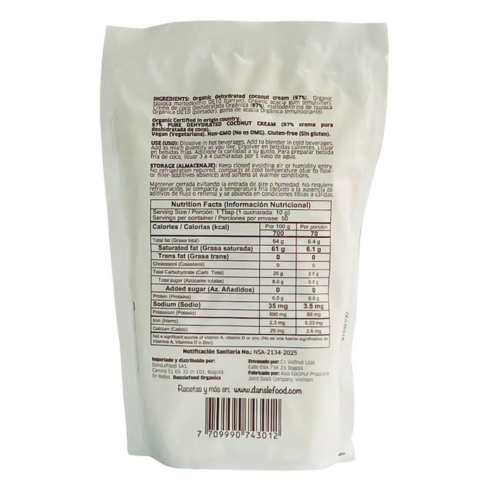 Crema de Coco en Polvo Orgánica 500gr Dans Le Food