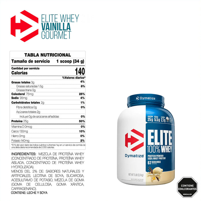 Elite 100% Whey Protein sabor Vainilla Gourmet 5Lb Dymatize