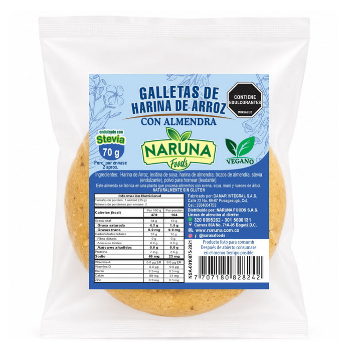 Galleta de Arroz con Almendras paquete x 2 undidades Naruna