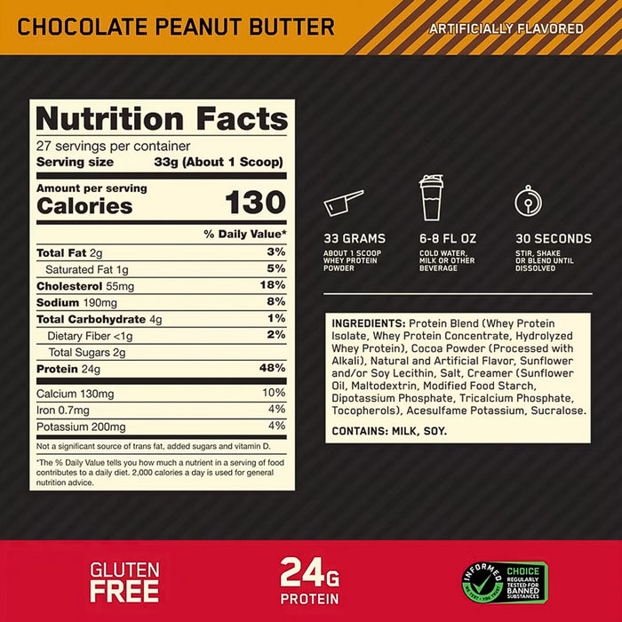Whey Gold Standard 100 % Whey Proteína Chocolate Peanut Butter 2lb Optimum Nutrition