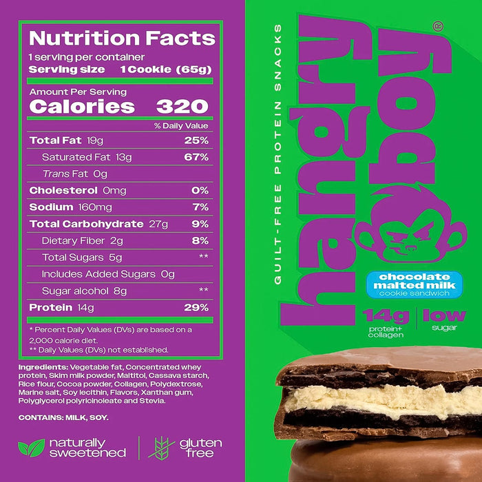 Galleta Sándwich Proteica Chocolate Malted Milk 65 g – Hangry Boy