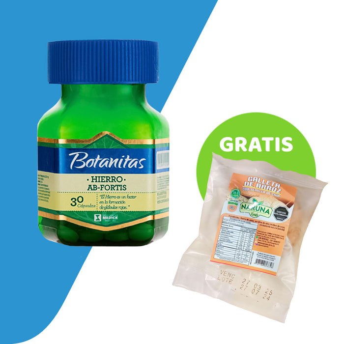 Hierro AB-Fortis 30 cáp Botanitas GRATIS Galleta de arroz con Chia Naruna 💥 Super Promo 💥