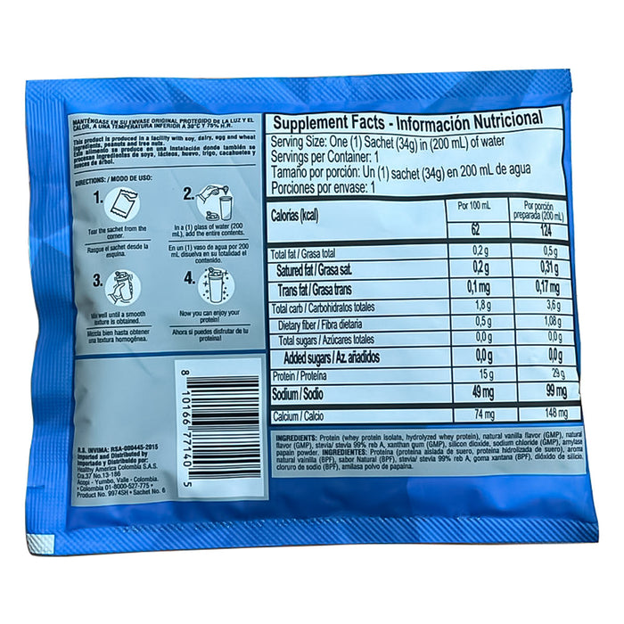 Iso Whey 100% Proteína aislada X 10 Sachet personal Cookies and Cream Healthy Sports