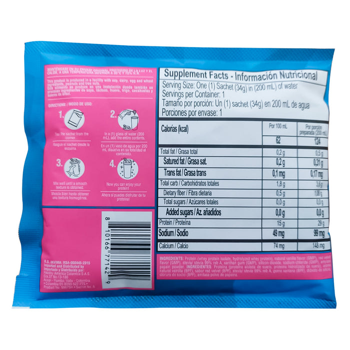 Iso Whey 100% Proteína aislada Sachet personal Red Velvet Healthy Sports