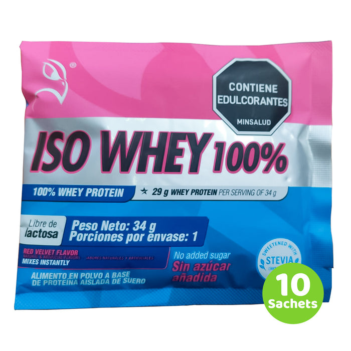 Iso Whey 100% Proteína aislada x 10 Sachets personal Red Velvet Healthy Sports