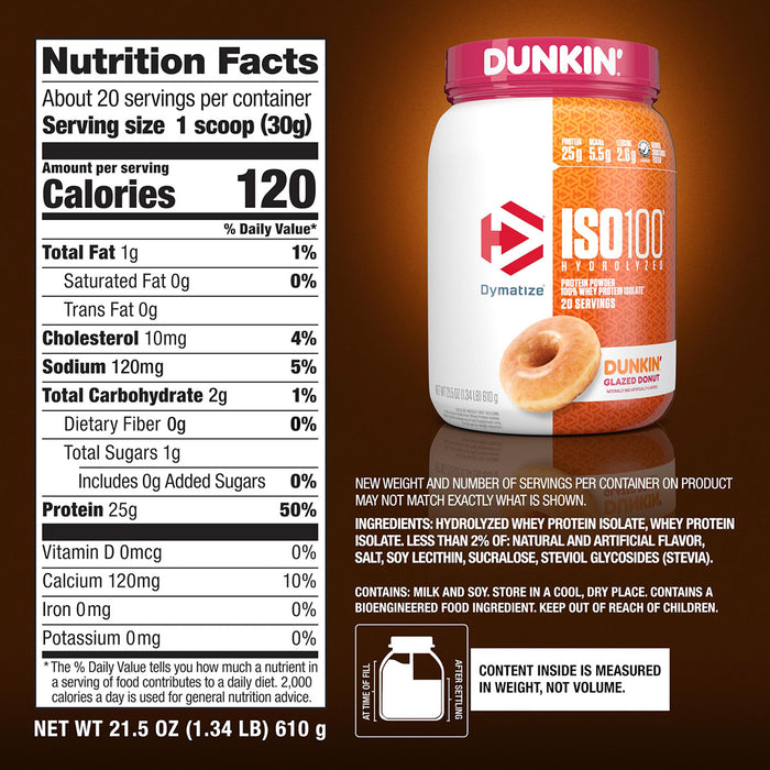 Proteína ISO 100 Hidrolizada Dunkin Glazed Donut 1.3 lb - Dymatize