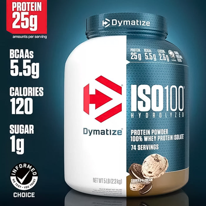 ISO 100 Hidrolizada sabor Cookies & Cream 5lb Dymatize proteína limpia