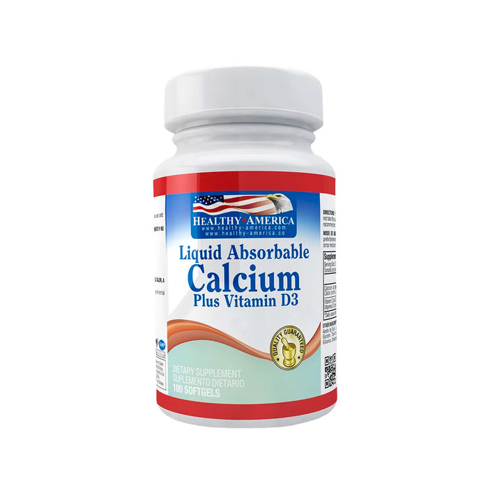 Liquid Absorbable Calcium 1200mg Plus D3 200 IU 100 Softgels Calcio Healthy America