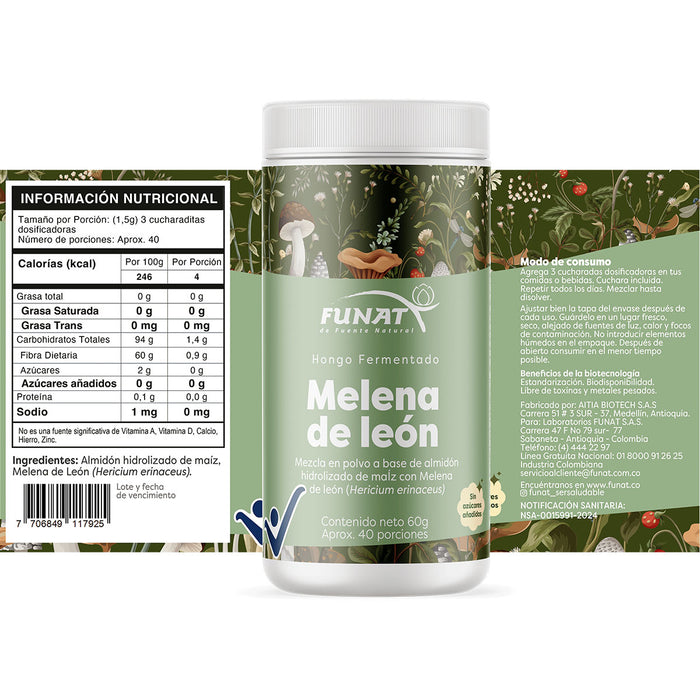 Melena de León polvo 60g Funat Hongo Fermentado