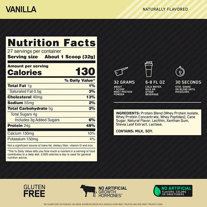 100% Whey Gold Standard Natural 4.8Lb Vanilla Optimum Nutrition