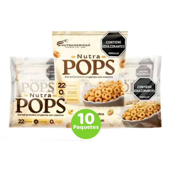 Nutra Pops Cereal proteico crujiente con caseína x 10 Paquetes Nutramerican
