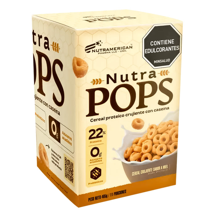 Nutra Pops Cereal proteico crujiente con caseína Caja 495 g Nutramerican