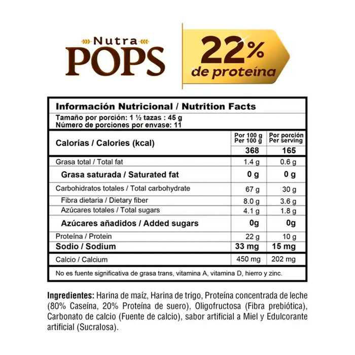 Nutra Pops Cereal proteico crujiente con caseína Caja 495 g Nutramerican