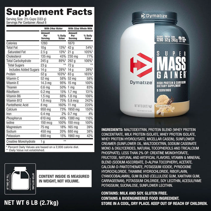 Super Mass Gainer sabor Vainilla Gourmet 8 servicios Dymatize