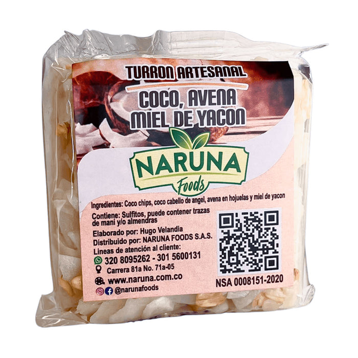 Turrón Artesanal de Coco, Avena y Miel de Yacón  25g Naruna