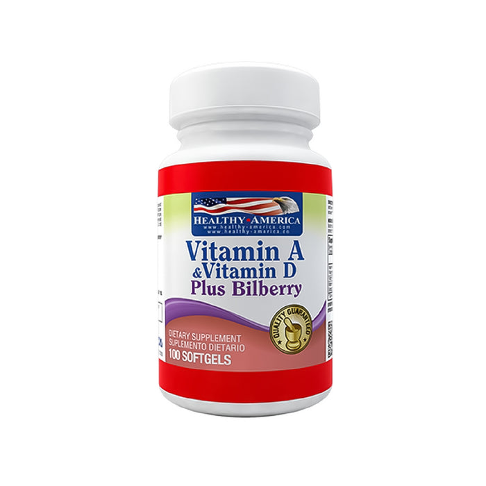 Vitamina A y Vitamina D 100 softgels Plus Bilberry Healthy America