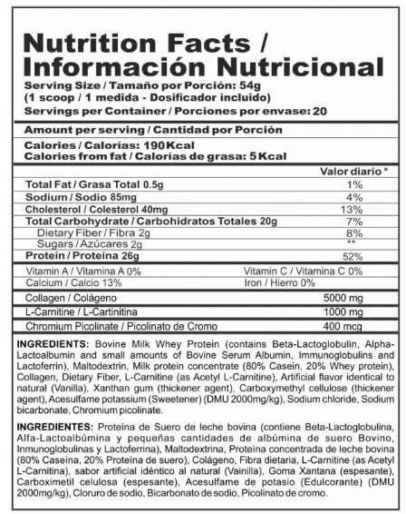 Bi Pro Lite 2.4lbs Colageno y L-Carnitina Protena UPN Vindo Bi Pro Lite 2.4lbs Colageno y L-Carnitina Protena UPN Vindo