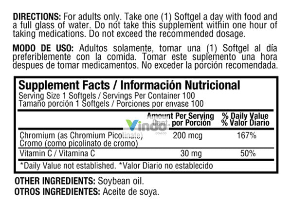 Picolinato de Cromo 200mcg 100 softgels Healthy America - Healthy America - Vindo - Vitaminas y Nutrición