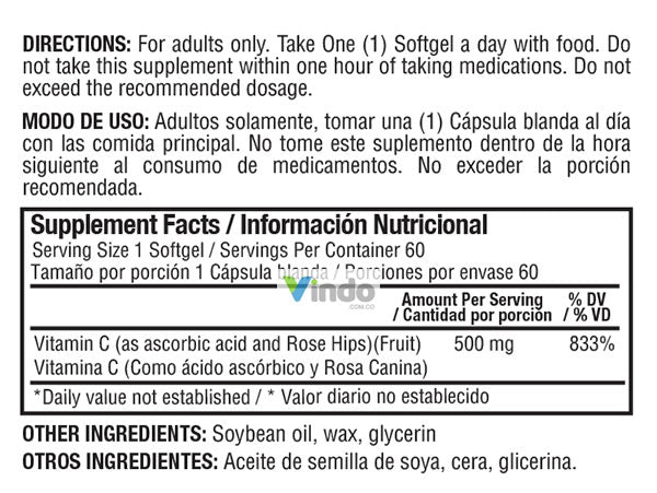 Vitamina C rose hips 500mg 60 caps Healthy America - Healthy America - Vindo - Vitaminas y Nutrición