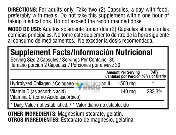 Colágeno hidrolizado con vitamina C 60 cápsulas Healthy America - Healthy America - Vindo - Vitaminas y Nutrición