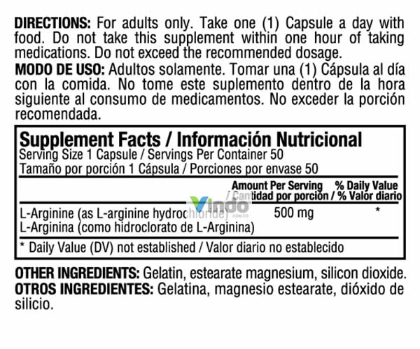 L-Arginine HCL 500mg 50 Capsules Healthy America - Healthy America - Vindo - Vitaminas y Nutrición