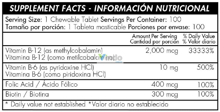 Methyl B-12 2000mcg 100 tabletas masticables Healthy America - Vindo - Vindo - Vitaminas y Nutrición
