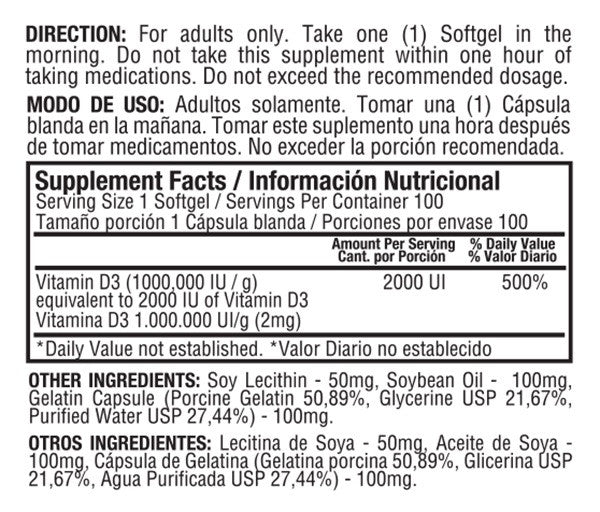 Vitamina D3 2000 I.U Plus 100 softgels Healthy America - Healthy America - Vindo - Vitaminas y Nutrición