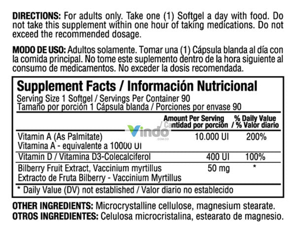 Vitamina A y Vitamina D 100 softgels Plus Bilberry Healthy America - Healthy America - Vindo - Vitaminas y Nutrición