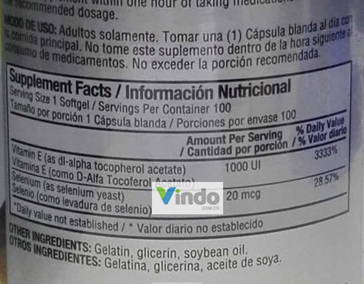 Vitamin E 1000 IU With Selenium 100 Softgels Healthy America - Healthy America - Vindo - Vitaminas y Nutrición